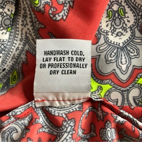 ANTHROPOLOGIE YOANA BARASCHI Paisley Print Shift Dress Long Trumpet Sleeve Large - Picture 9 of 12